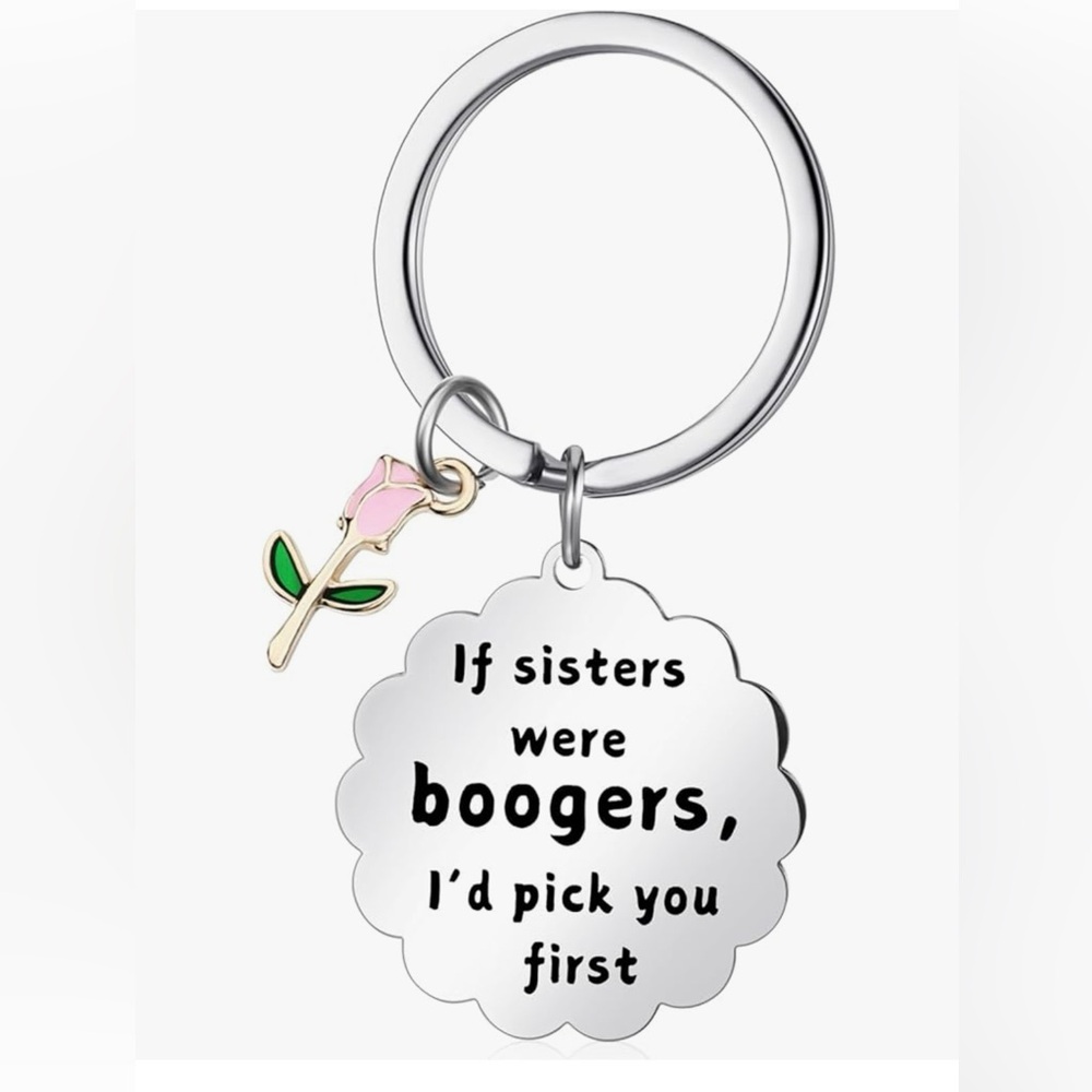 Silver Keychain with Pink Rose Charm